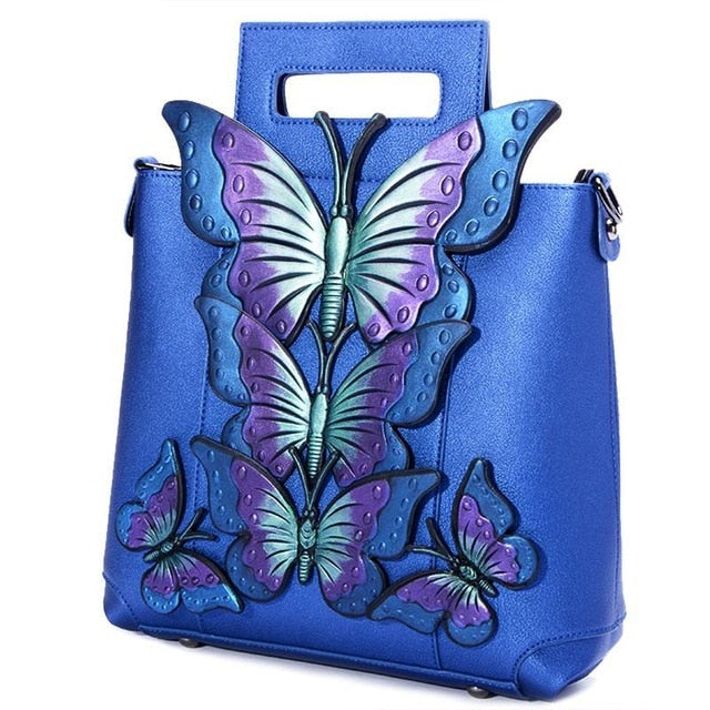 2018 New Women Butterfly Embroidered Tote Bag Painted Animal Shoulder Bags Big Pu Leather Bolsos Floral Party Handbag Luxury
