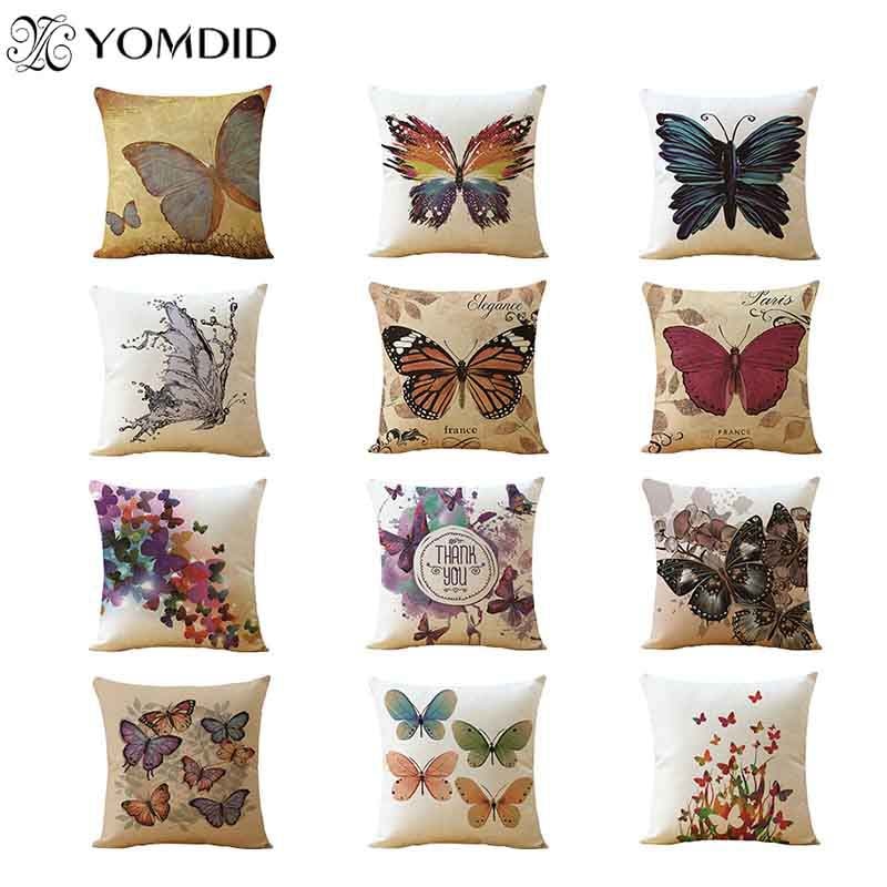 45*45cm Cotton Linen Cushion Covers Throw Pillows Case Butterfly Pattern Sofa Cushions Cover Home Decor Pillow Cover funda cojin