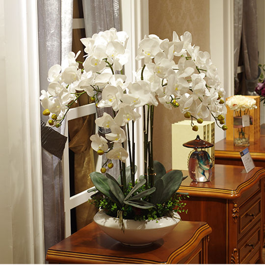 Artificial big size PU real touch hand feeling orchid  flower arrangement  bonsai flower only no vase luxious flower bouquet