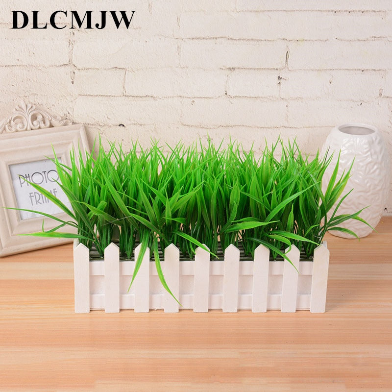 Artificial Plant Green Grass Decor Flower Bonsai Green Plant Fake Flower Potted For Wedding Home Garden Decor Bonsai green grass