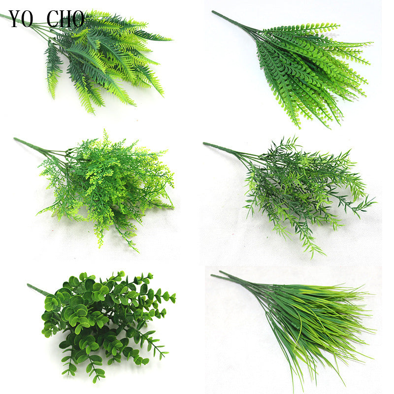 YO CHO Fake Plants Fern Grass Wedding Wall Outdoor Decor Green Leaf Artificial Flowers Plastic Plante for Home Garden Decoration